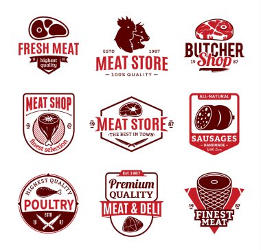 Vektör kasaplık ve et logosu, simgeler ve tasarım öğeleri