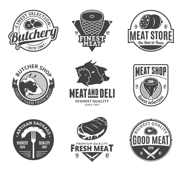Carnicería vectorial y logotipo de carne, iconos y elementos de diseño — Archivo Imágenes Vectoriales