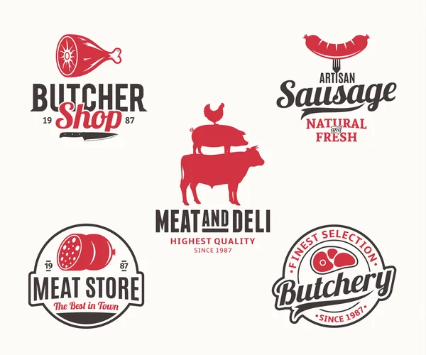 Carpintaria e produtos à base de carne logotipo e elementos de design —  Vetores de Stock