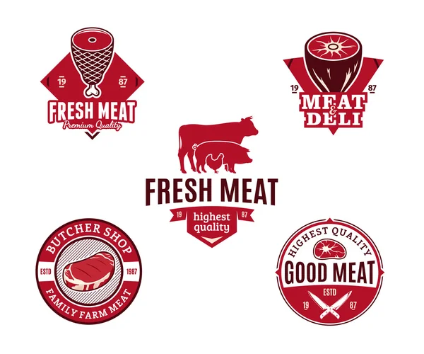 Carpintaria e produtos à base de carne logotipo e elementos de design —  Vetores de Stock