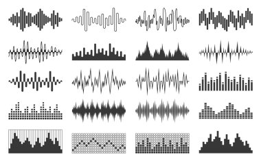 Vektör siyah soundwave ve ekolayzer simgeler