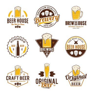 Vektör renk bira logosu, simgeler ve tasarım öğeleri