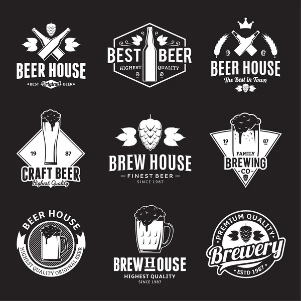 Vektör beyaz bira logosu, simgeler ve tasarım öğeleri — Stok Vektör
