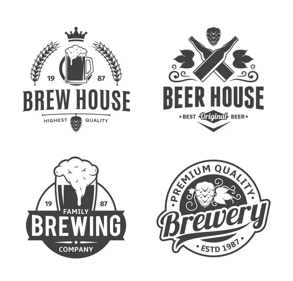 Vetor preto e branco logotipo da cerveja vintage, ícones e elementos de design —  Vetores de Stock