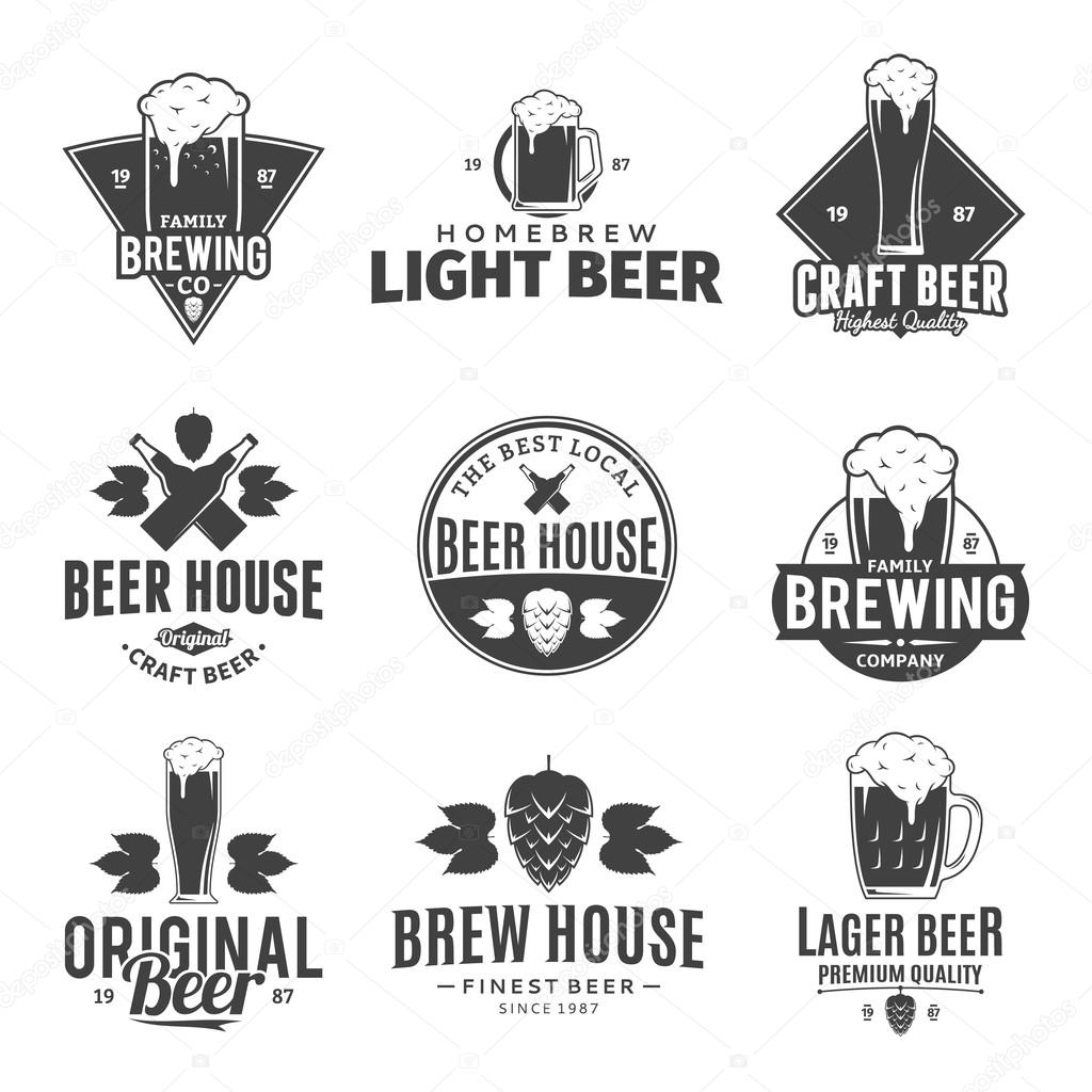 Vector black and white beer logo, icons and design elements