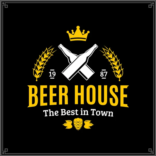 Beyaz ve sarı vintage bira evi logo vektör — Stok Vektör