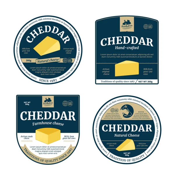 Etiquetas Queijo Cheddar Vetorial Elementos Design Embalagem Queijo Cheddar Ícones —  Vetores de Stock