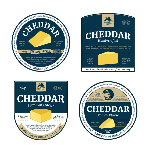 ベクトルチェダーチーズラベルとパッケージデザイン要素 チェダーチーズの詳細アイコン ストックイラスト