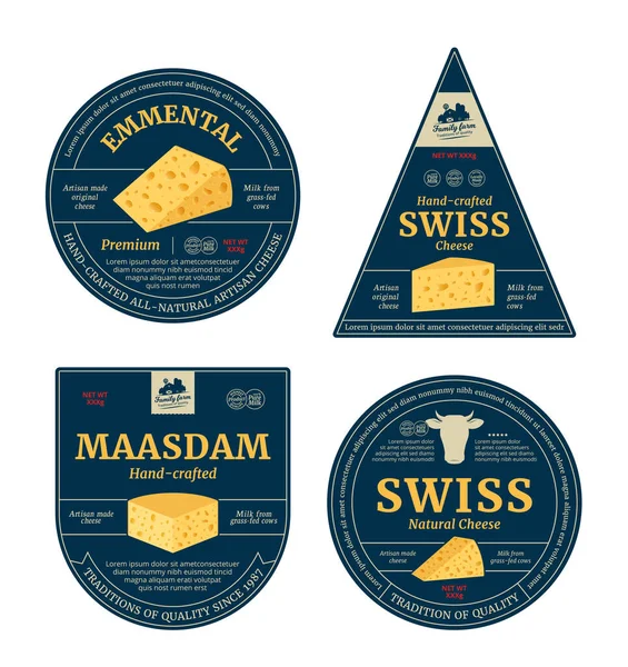 ベクトルスイスチーズラベルとパッケージデザイン要素 スイスチーズの詳細なアイコン ロイヤリティフリーのストックイラスト