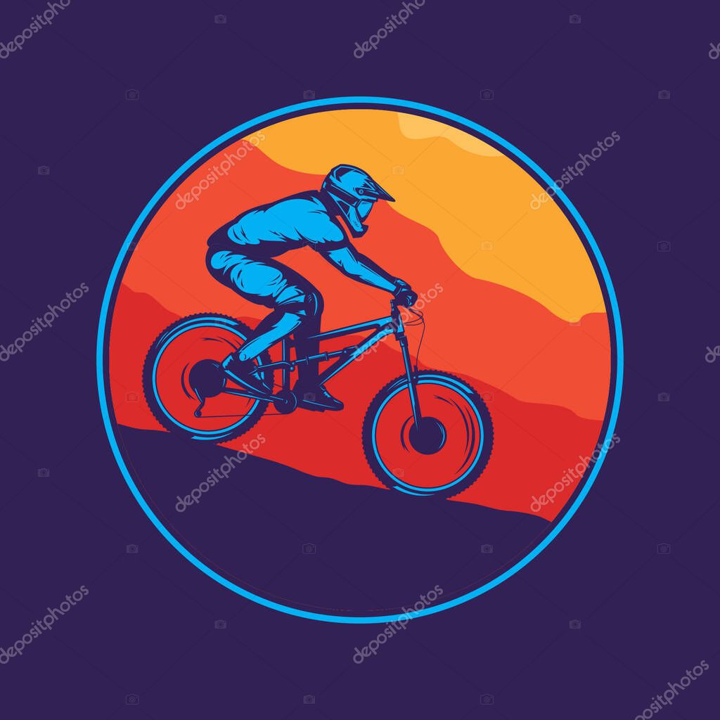 Vector mountain biking colorful illustration