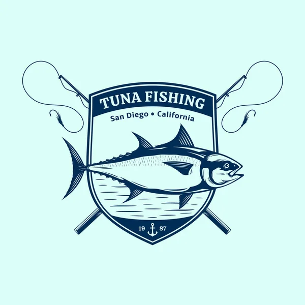 Concepto Diseño Insignia Pesca Atún Vector — Vector de stock