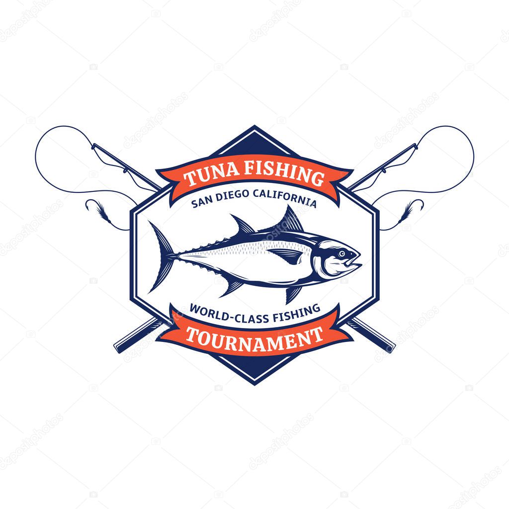 Vector tuna fishing badge design concept