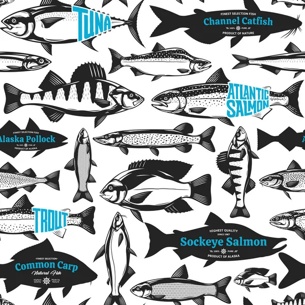 Padrão Peixe Vetorial Sem Costura Fundo Coleção Ilustrações Peixes —  Vetores de Stock