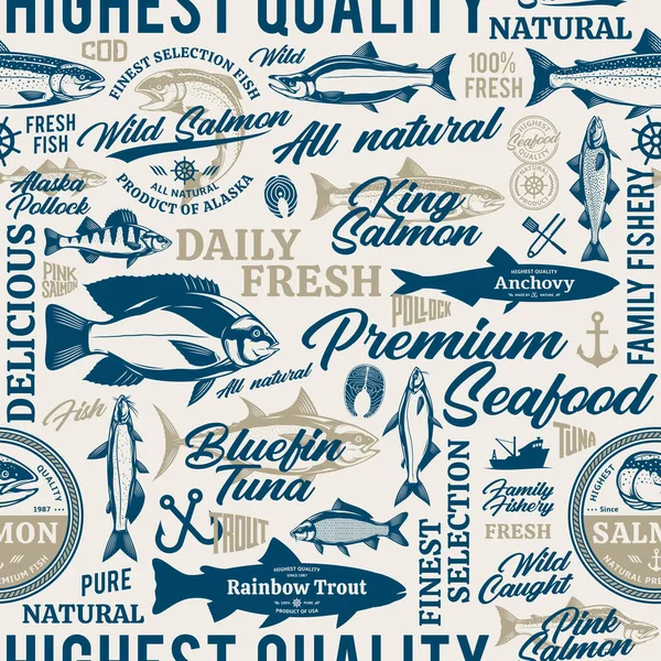 Wektor Ryb Płynny Wzór Logo Elementy Konstrukcyjne Ryby Ich Ilustracje — Wektor stockowy