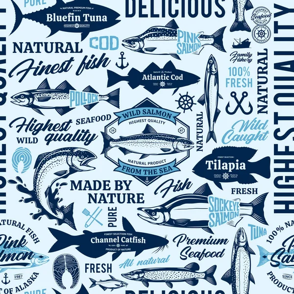 Modèle Logo Éléments Design Sans Couture Pour Poissons Vecteurs Silhouettes — Image vectorielle