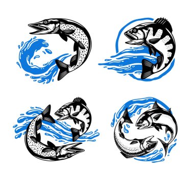 Su sıçramalı vektör atlama balık çizimleri