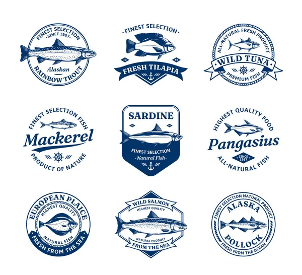 Logo Ryb Wektorowych Ilustracje Ryb Dla Rybołówstwa Rynków Owoców Morza — Wektor stockowy
