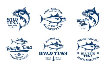 Vektör ton balığı logosu ve ton balığı çizimleri