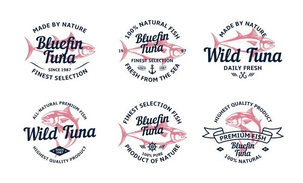 Logo Vintage Thon Vecteur Illustrations Poissons Thonidés Pour Épicerie Pêche — Image vectorielle