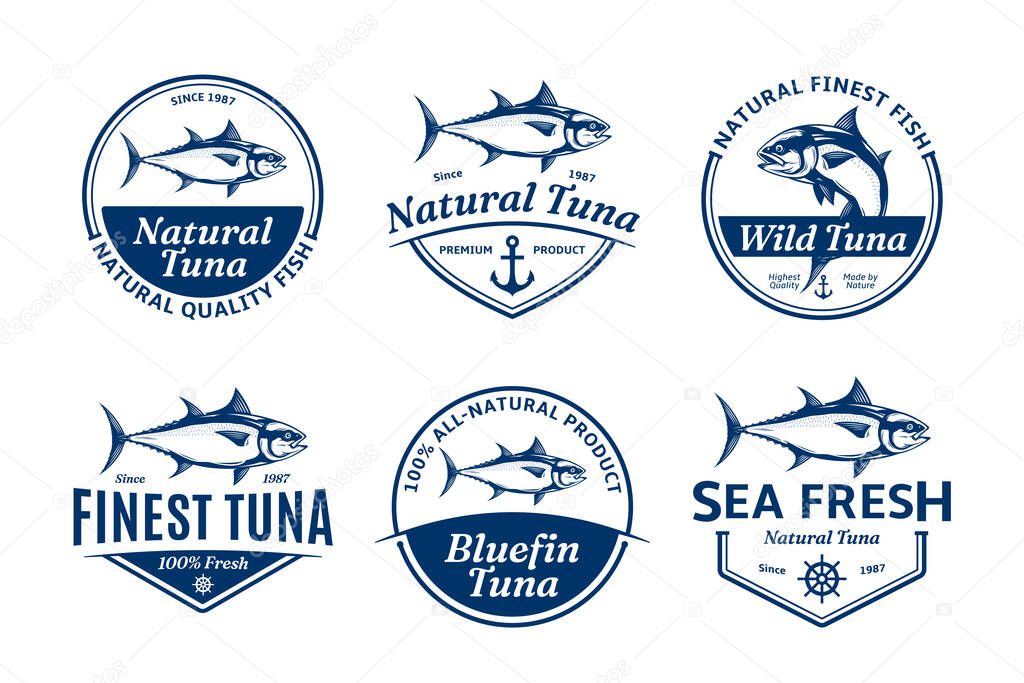 Vector tuna logo and tuna fish illustrations for fisheries, seafood markets, packaging and advertising