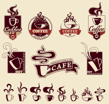 Vektör sıcak içecekler etiketleri