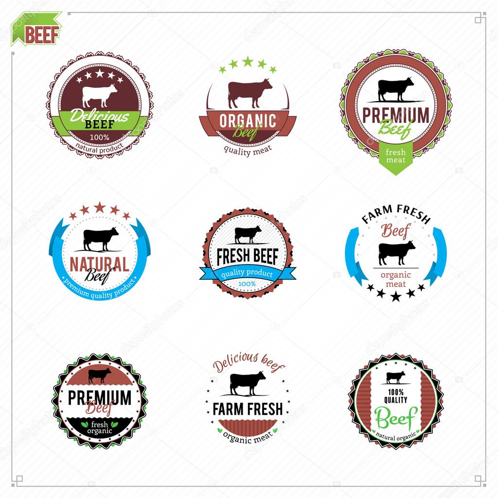 Vector beef labels. 9 great labels for your work.