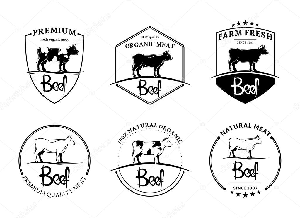 Vector vintage beef labels: handwriting names, elegant composition.