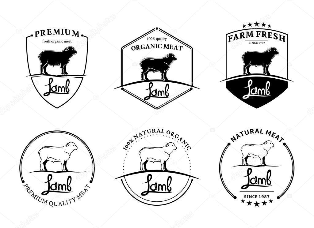 Vector vintage lamb labels: handwriting names, elegant composition.