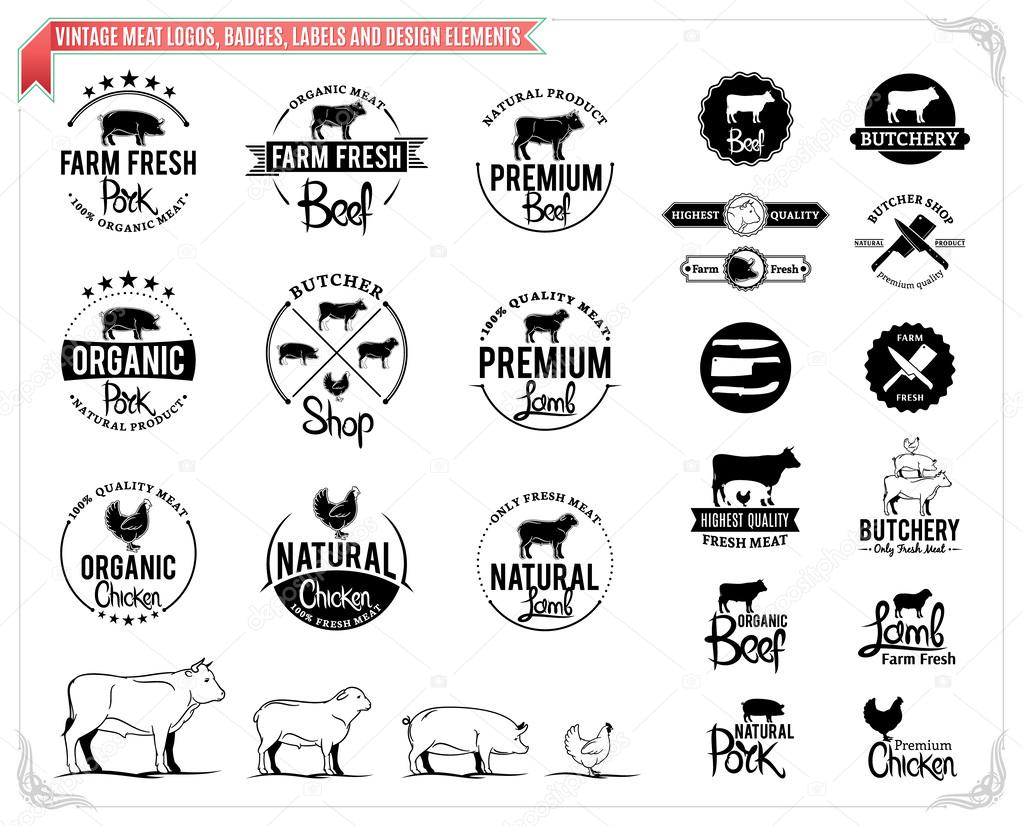 Vintage meat logos, badges, labels and design elements