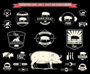Vektör domuz logolar, etiketleri, grafikleri ve tasarım öğelerini