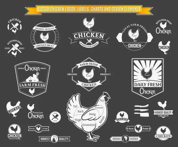 Loghi, etichette, grafici ed elementi di design del pollo vettoriale — Vettoriale Stock