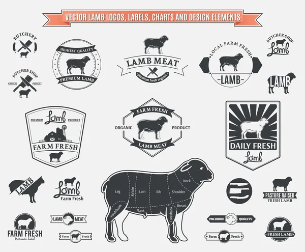 Vector Lamb Logos, Labels, Charts and Design Elements — Stock Vector