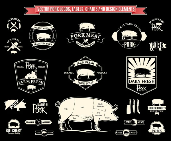 Logos, étiquettes, graphiques et éléments de conception vectoriels du porc — Image vectorielle