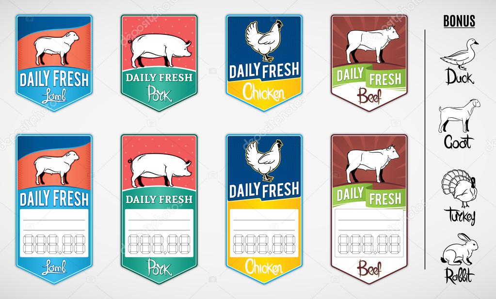 Set of Butcher Shop Labels and Price Tags