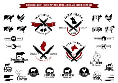 Vektör kasaplık Logo şablonlar, Etiketler, simgeler ve tasarım öğeleri