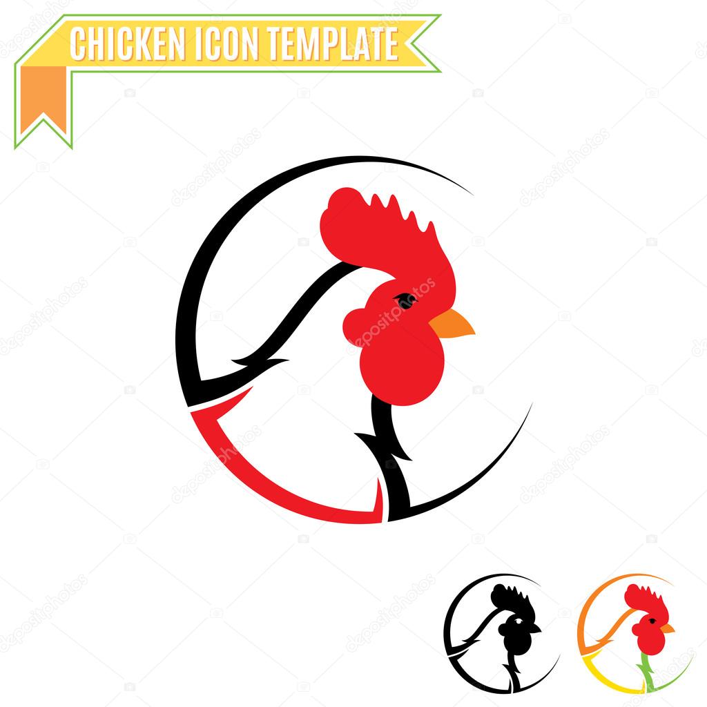 Chicken head silhouette vector design template. Meat products logotype concept icon.