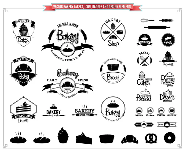 ベクトルのパン屋さんのロゴのテンプレート、ラベル、アイコン、バッジおよびデザイン要素 — ストックベクタ