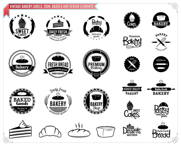 Vorlagen für alte Bäckereilogos, Etiketten, Symbole, Abzeichen und Designelemente — Stockvektor