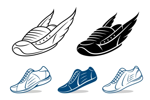 Running shoe icons, sneaker or sports shoe — Stock Vector