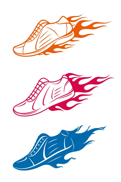 Running shoe icons with speed fire trails — Stock Vector