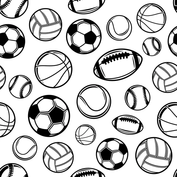 Sportbälle Hintergrund, nahtlose Muster, Symbole — Stockvektor