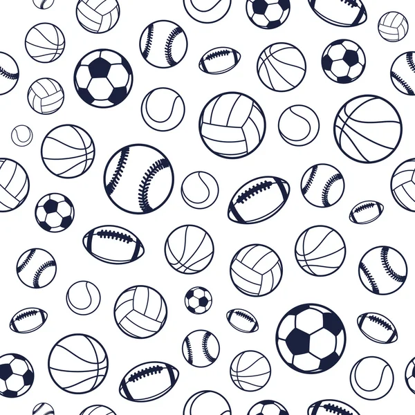 Bolas deportivas vectoriales Fondo sin costura en blanco y negro, Equipo deportivo, Patrón — Archivo Imágenes Vectoriales