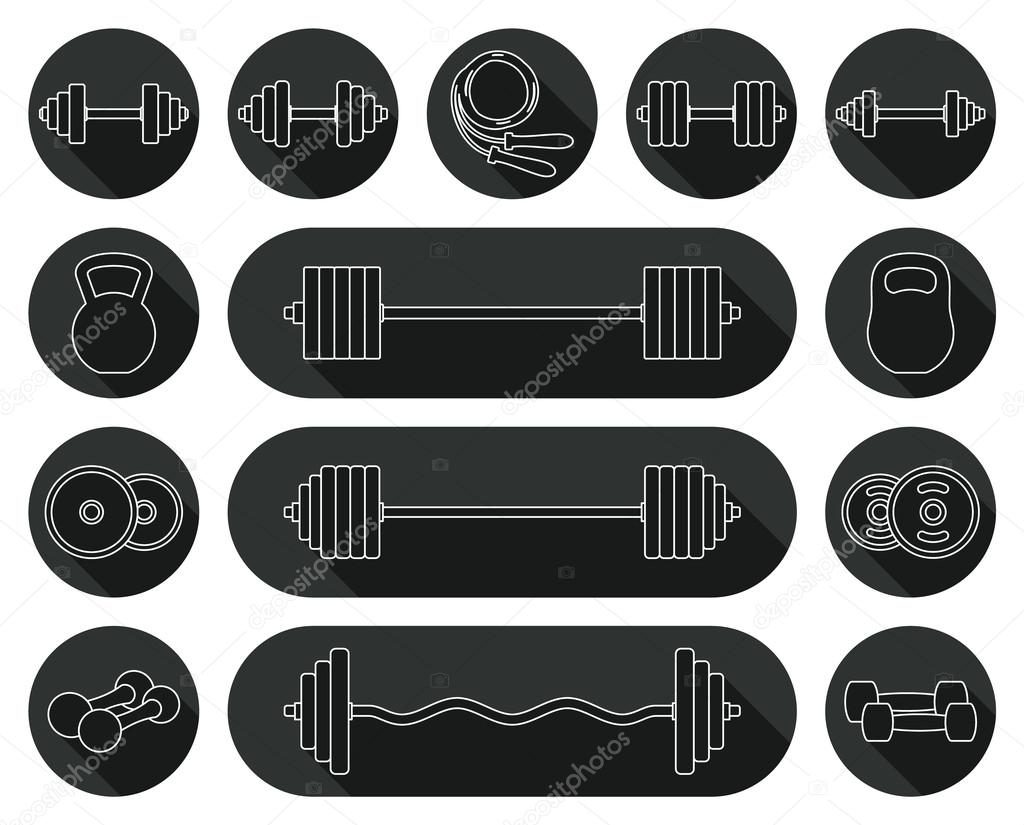 Vector Modern Flat Fitness and Gym Black Icons