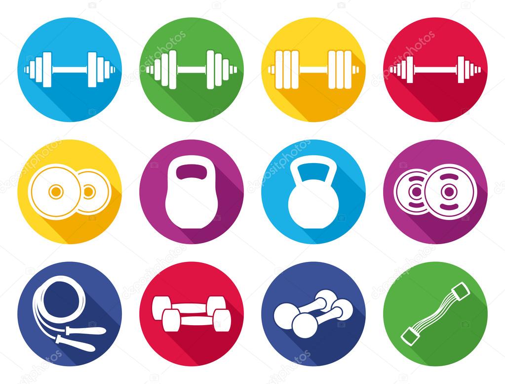 Vector Modern Flat Fitness and Gym Color Icons