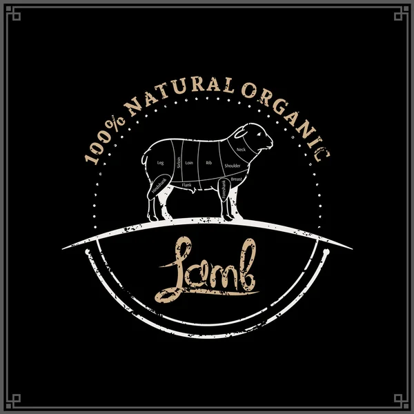 Retro stílusú hentes üzlet logó, hús Label sablon, bárány darabok Diagram — Stock Vector