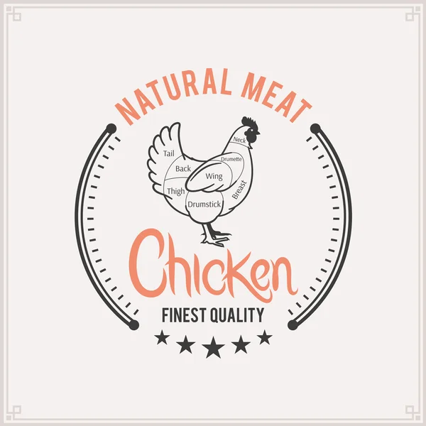 Butcher Shop Logo, Meat Label Template, Chicken Cuts Diagram — Stock Vector