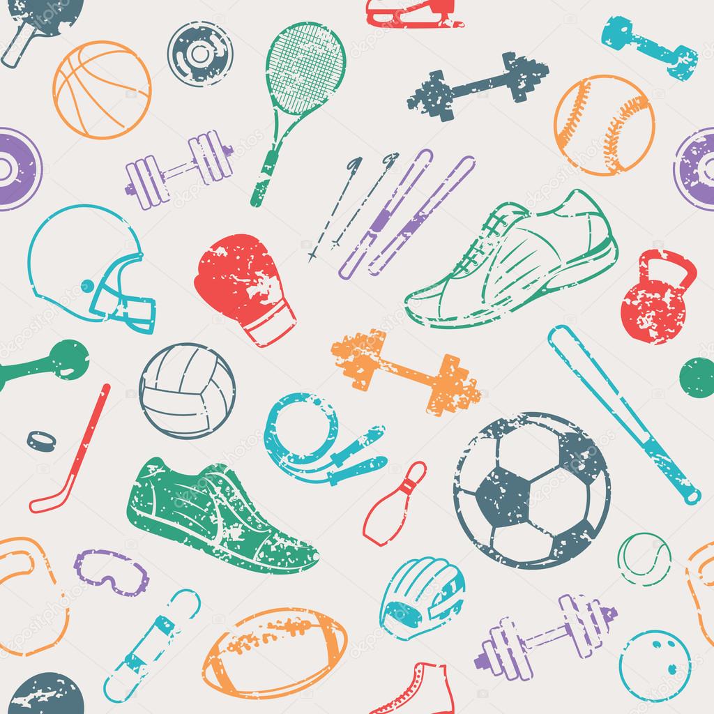 Colored seamless vector pattern with sports icons. Doodle vector with sport  icons on white background. Vintage sport pattern 7286943 Vector Art at  Vecteezy