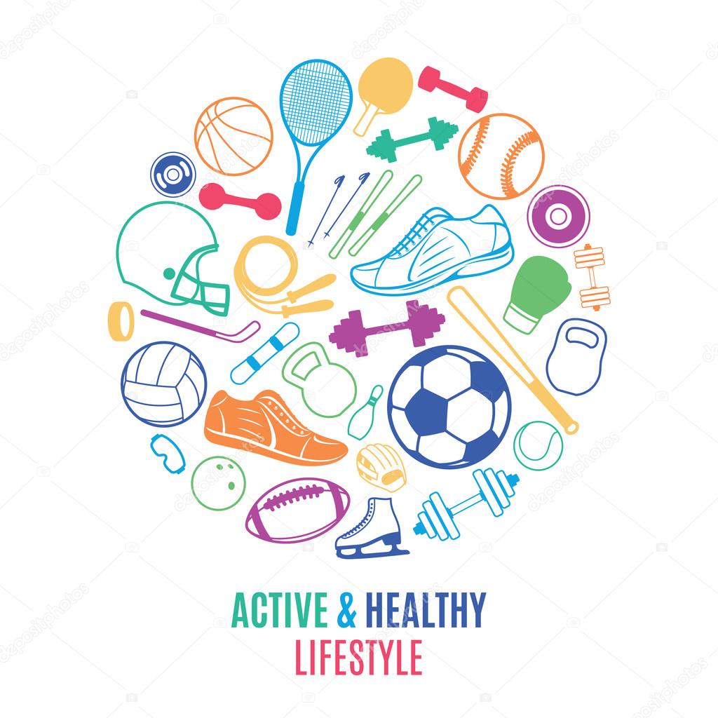 Sport Equipment Background, Pattern, Sport Label Template.