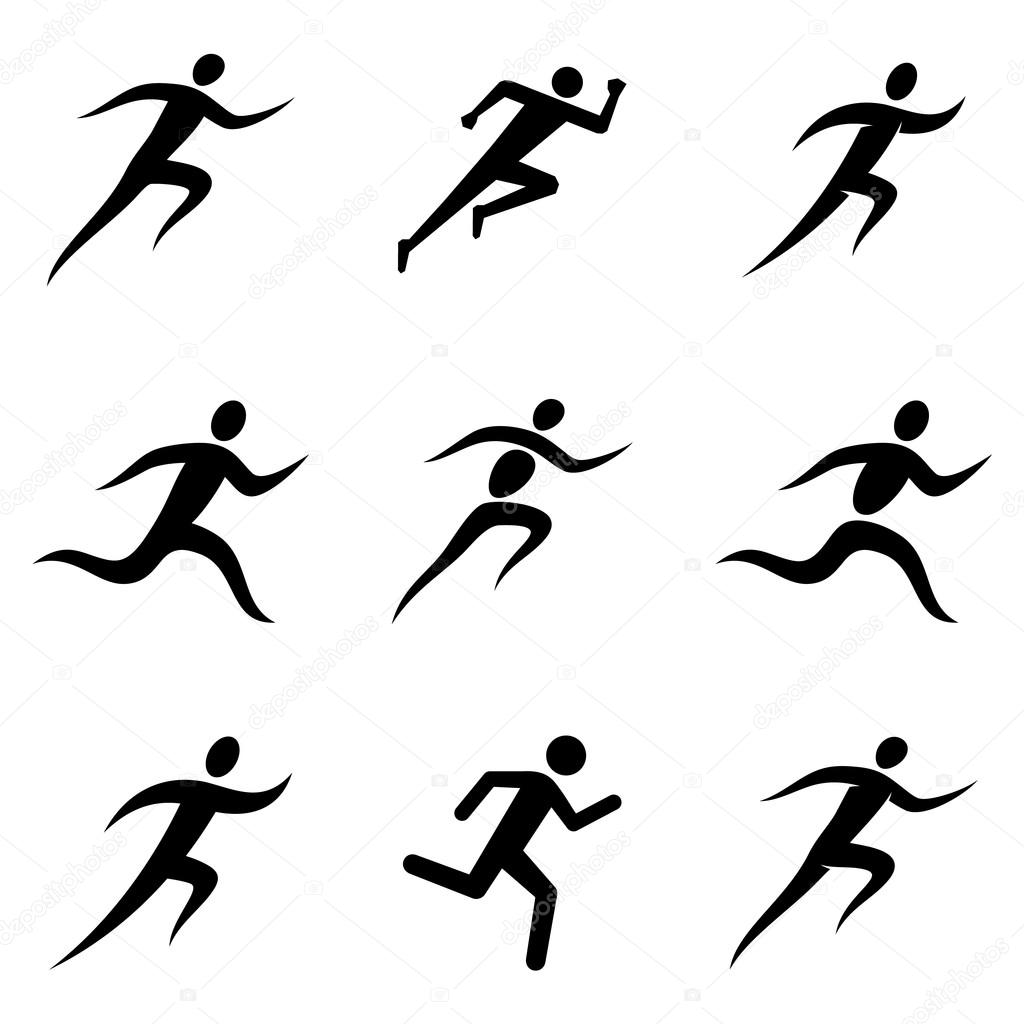 Running men icons collection isolated on white.