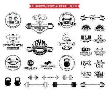 Spor ve Fitness Logo şablonlar, spor salonu Logotype ve tasarım öğeleri
